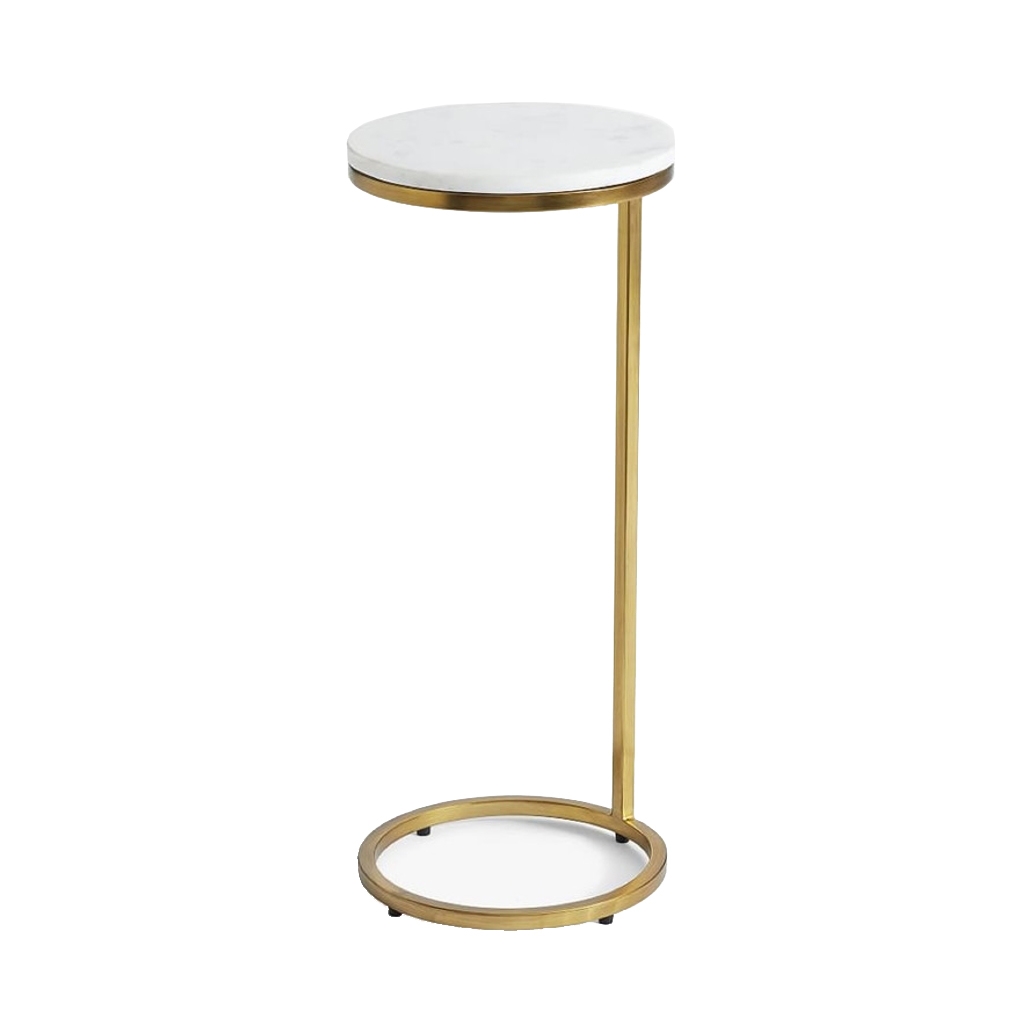 Iron, MDF and Marble wood Side Table White and Gold - 30x30x55 cm