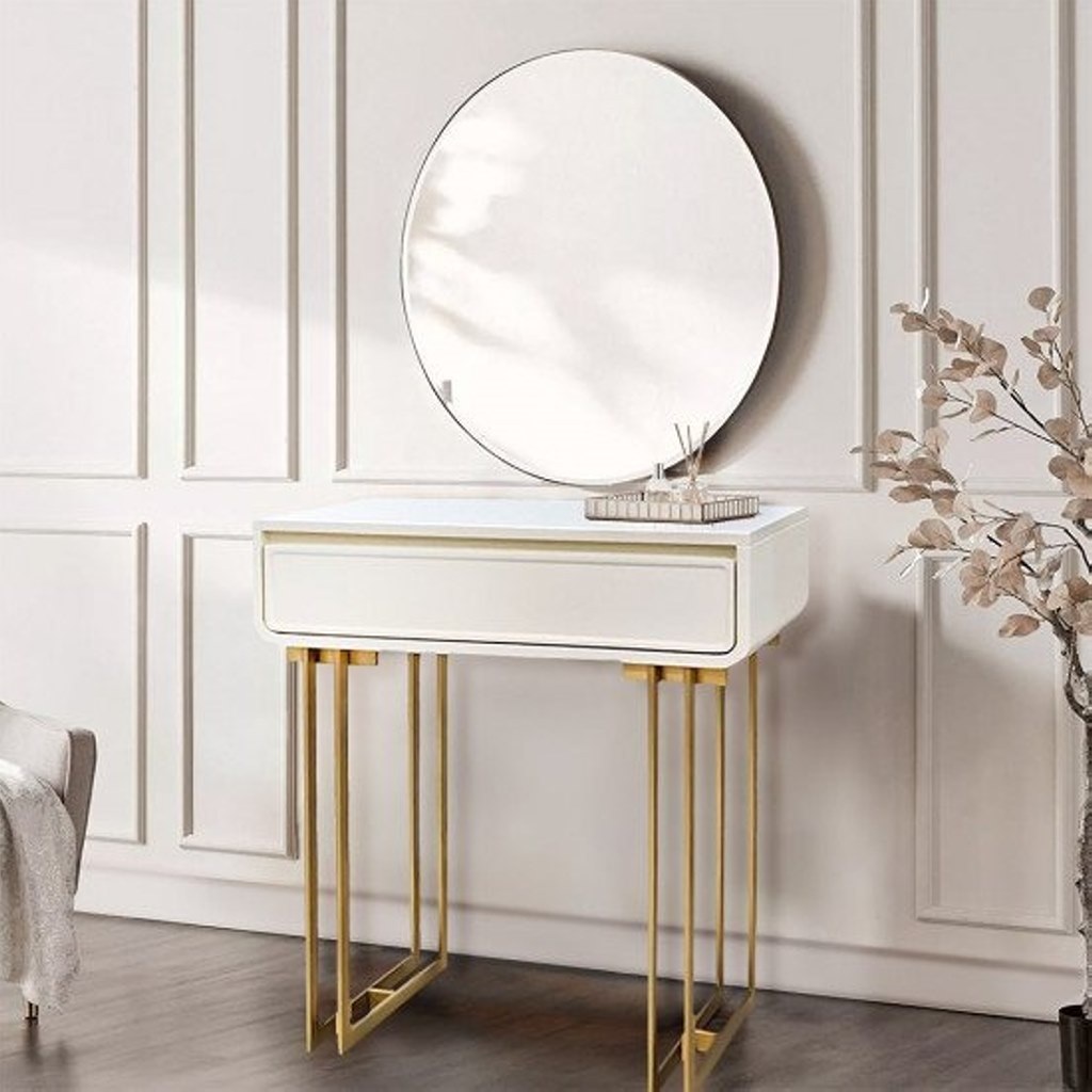 Iron and MDF Artificial wood Console Gold and White - 70x40x80 cm