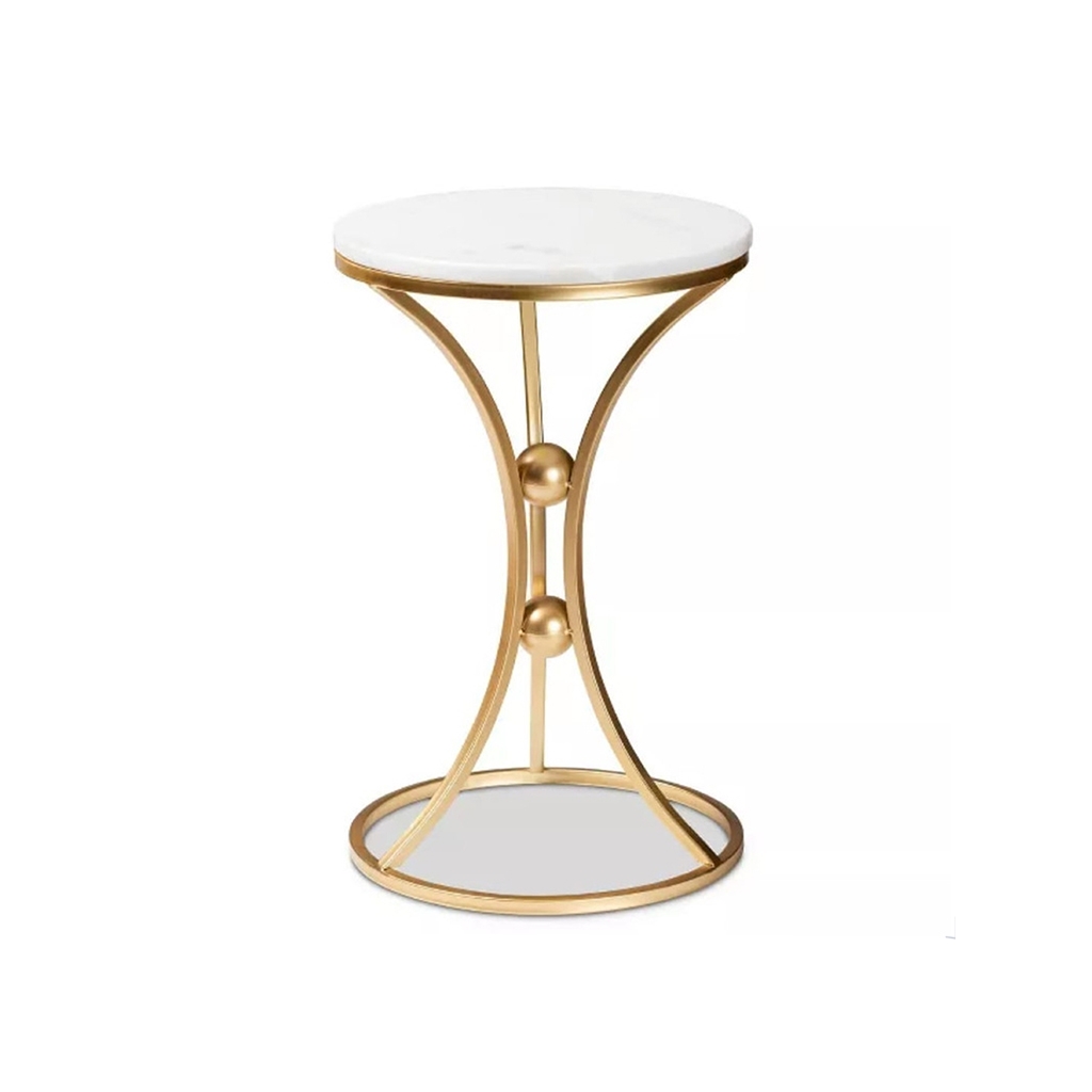 Iron, MDF and Marble wood Side Table Gold and White - 35x35x55 cm