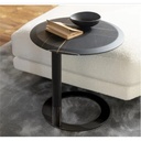 Iron and Alternative Marble Side Table Black - 35x35x55 cm