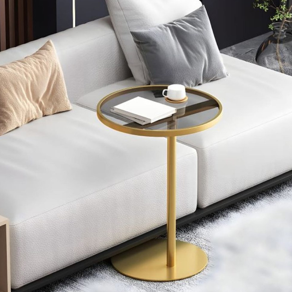 Iron and Glass Side Table Gold - 40x40x55 cm