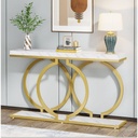 Iron and Alternative Marble Console Gold and White - 160x40x100 cm