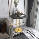Iron and Alternative Marble Side Table Black and Gold - 40x40x60 cm