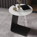 Iron, MDF and Marble wood Side Table Black and White - 35x35x55 cm
