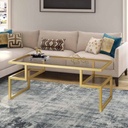 Iron and Transparent Glass Coffee Table Gold and Brown - 120x60x45 cm
