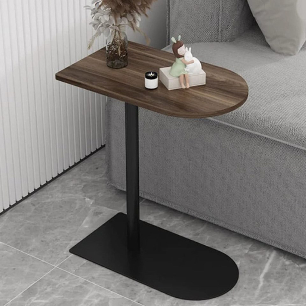 Iron and Mdf Wood Side Table Brown and Black - 45x30x55 cm