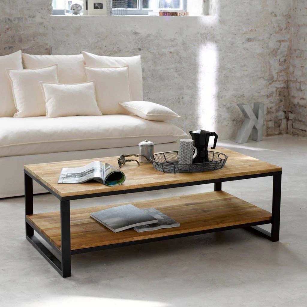 Iron, Marble and MDF Marble wood Coffee Table Black and Brown - 120x60x45 cm
