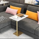 Iron, MDF and Marble wood Side Table Gold and White - 45x30x55 cm