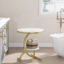 Iron, MDF and Marble wood Side Table - 40x40x55 cm