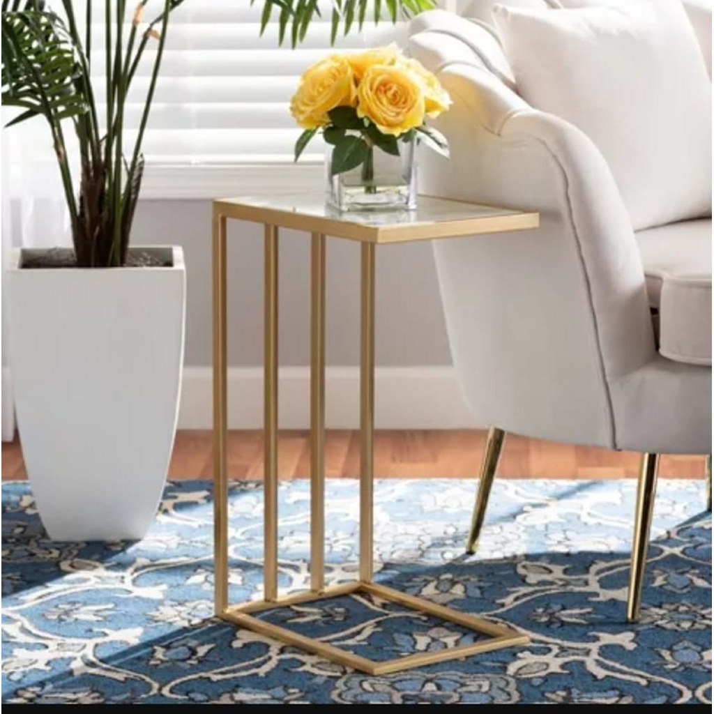 Iron and Transparent Glass Side Table Gold - 35x35x55 cm