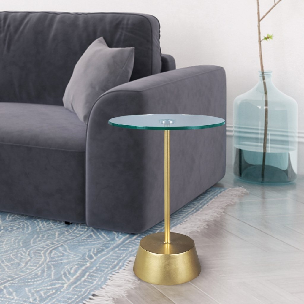 Iron and Transparent Glass Side Table Gold - 35x35x55 cm