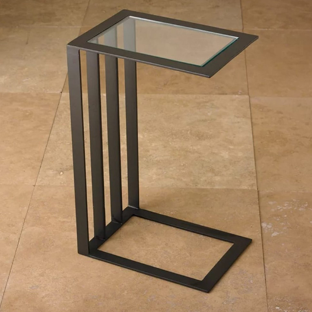 طاولة جانبية حديد وزجاج اسود - 35×35×55 سم