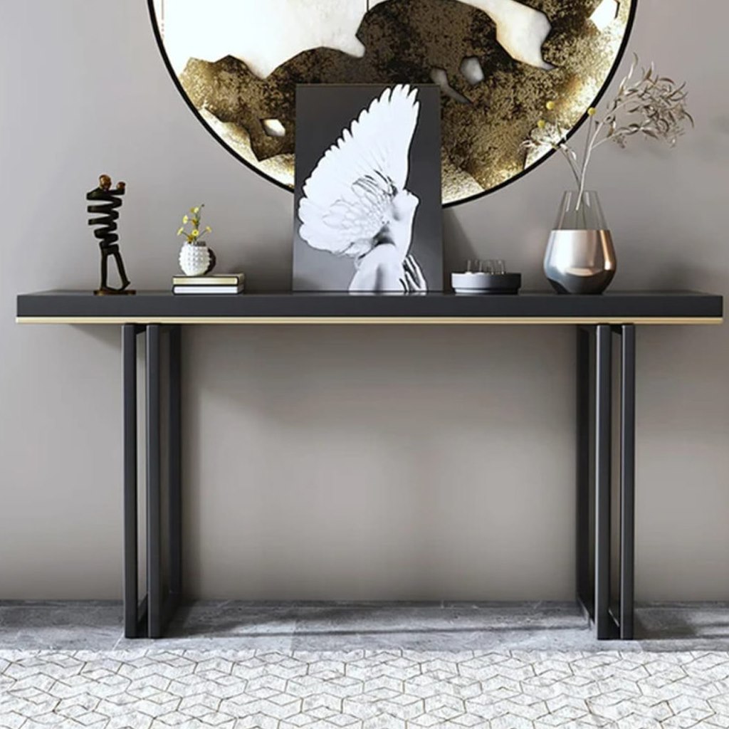 Iron and Alternative Marble Console Black and Gold - 140x40x100 cm