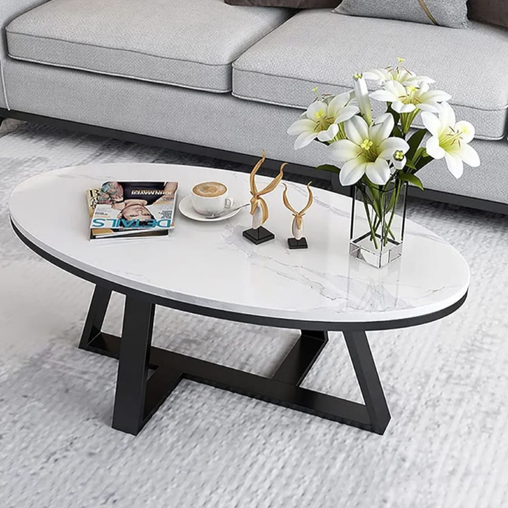 Iron, MDF and Marble wood Coffee Table - 120x70x45 cm