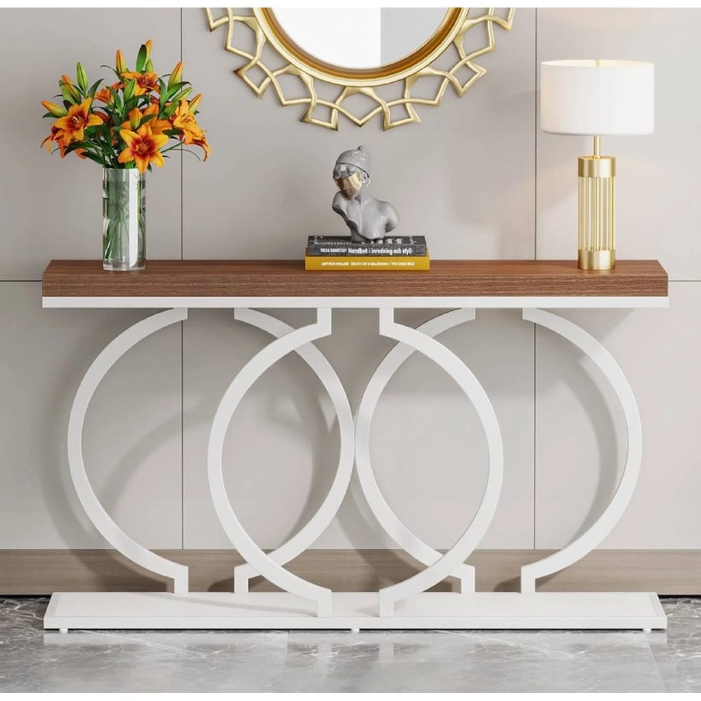 Iron, MDF and Marble wood Console Brown and White - 160x40x100 cm