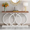 Iron, MDF and Marble wood Console Brown and White - 160x40x100 cm
