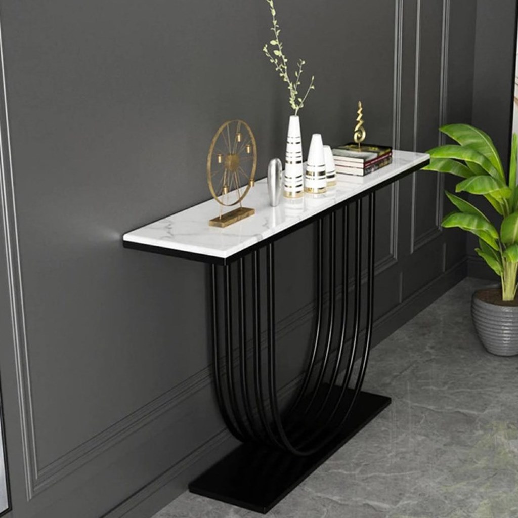 Iron, MDF and Marble wood Console - 140x40x100 cm
