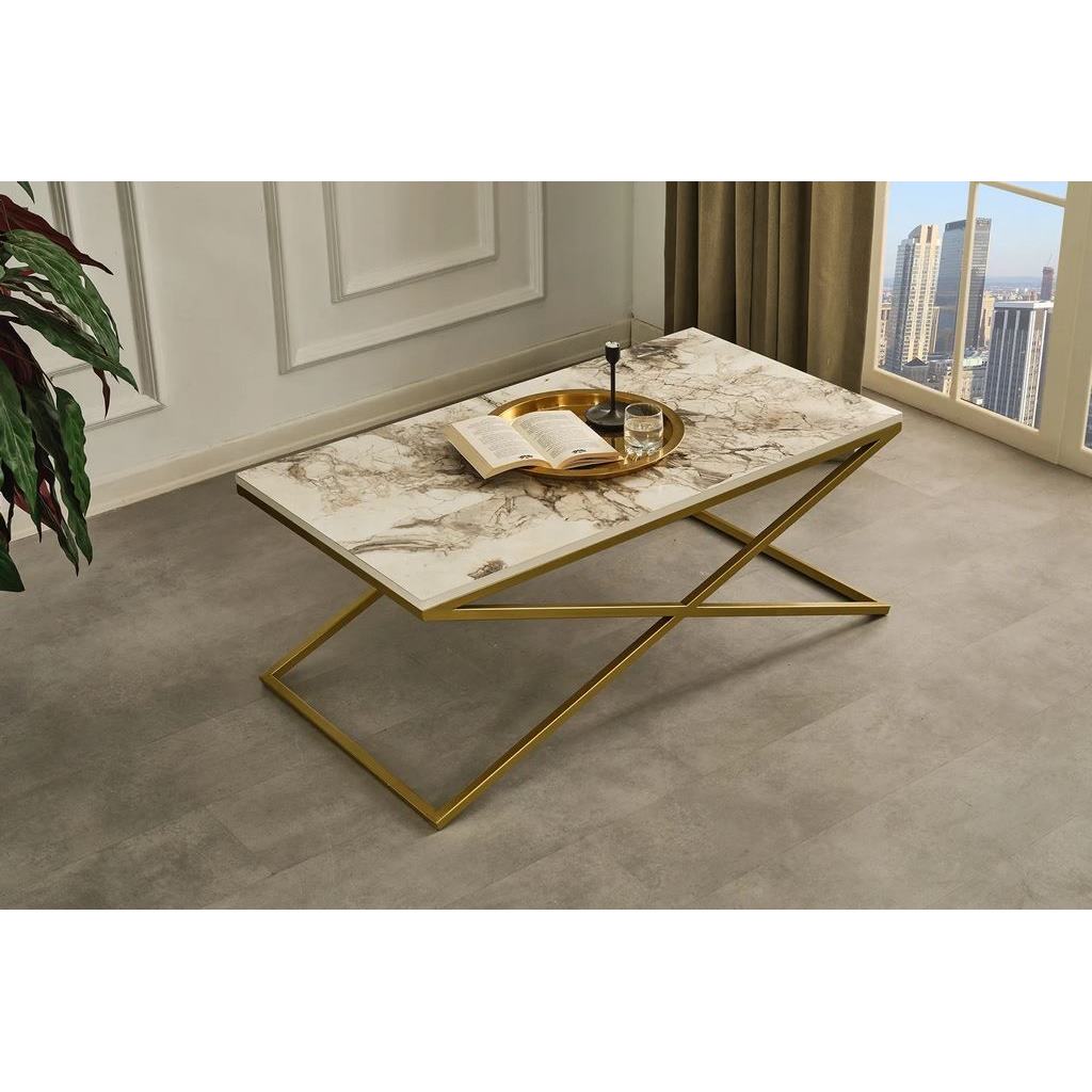 Coffee Table 110×60×45 cm - Gold & White