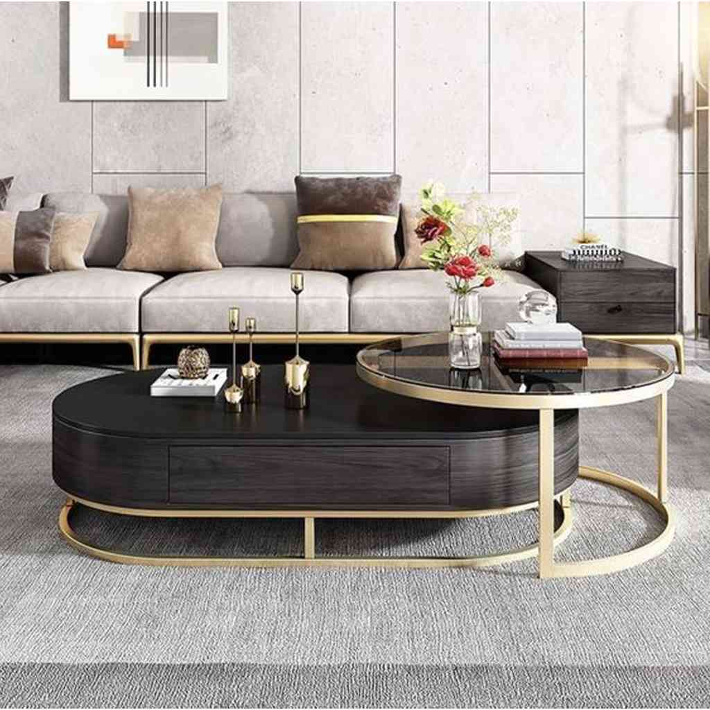 Coffee Tables Set - 2 Pieces - Brown & Gold 