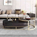 Coffee Tables Set - 2 Pieces - Brown & Gold 
