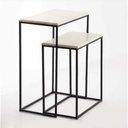 Metal and Marble wood Side Table Set 2 Pieces - Black and White