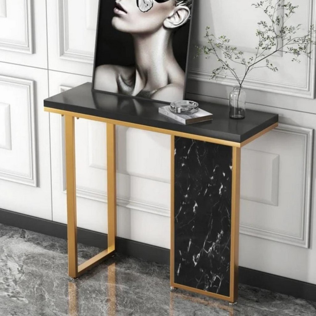 Metal and Marble Wood Console Black and Gold - 120x30x90 cm