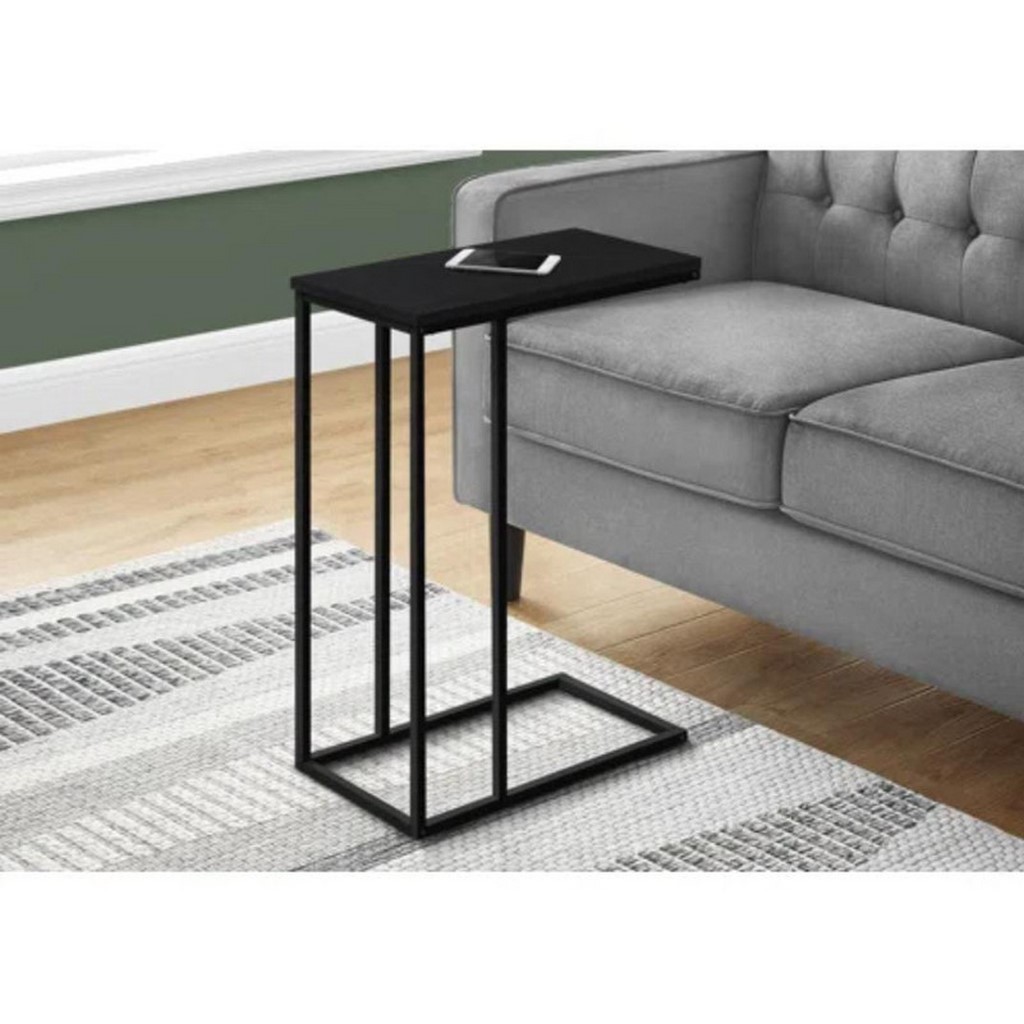 Metal and Engineered Wood Side Table Black - 45x30x55 cm