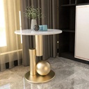 Metal and Marble Wood Side Table Gold and White - 50x60 cm