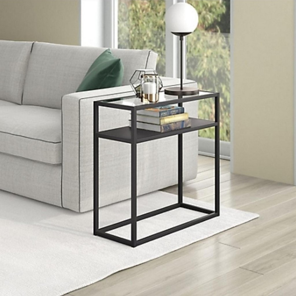 Metal and Glass Side Table Black - 60x30x68 cm