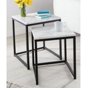 Metal and Marble Wood Side Tables Set 2 pieces - Black and White