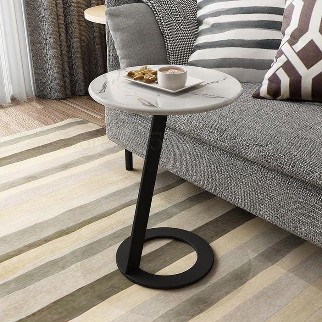 Metal and Marble Side Table Black and White - 35x55 cm