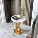 Metal and Marble Wood Side Table Gold and White - 40x55 cm