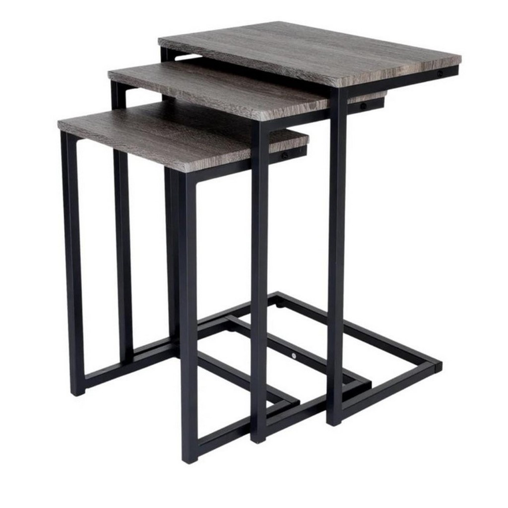 Metal and Engineered Wood Side Table Set 3 Pieces - Black and Brown