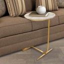 Metal and Marble Side Table Gold and White - 35x55 cm