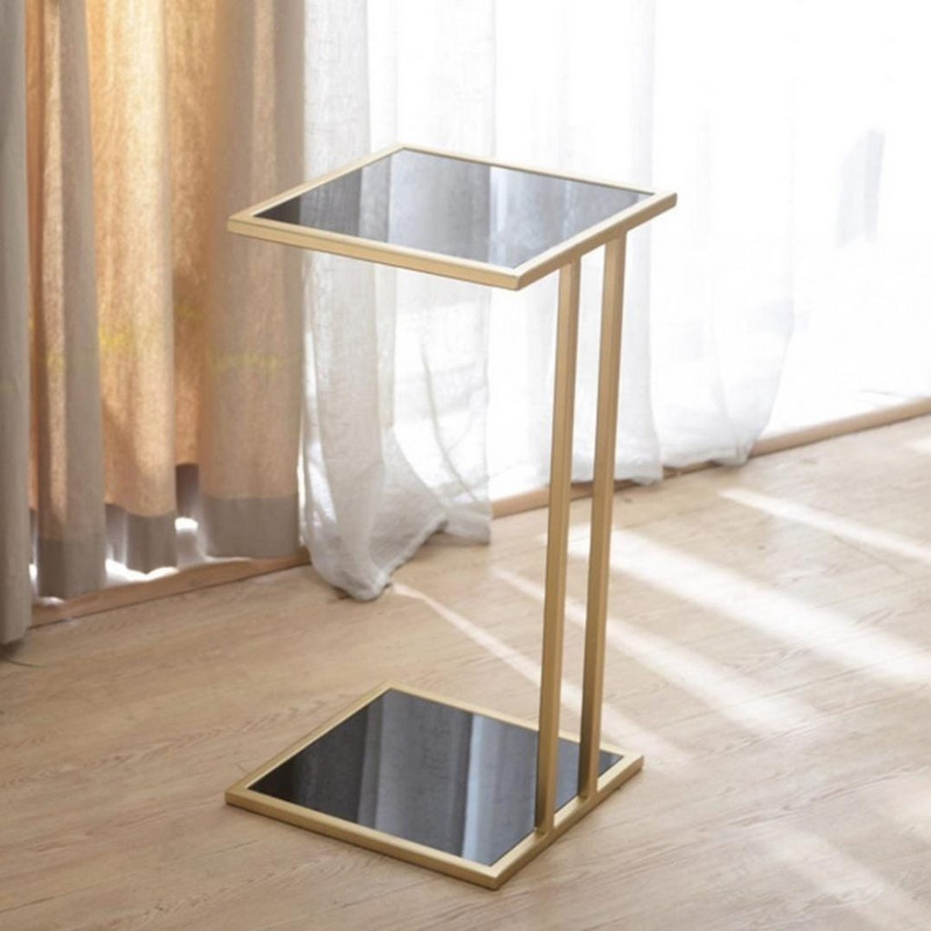 Metal and Glass Side Table Gold and Black - 35x35x55 cm