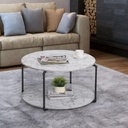 Marble Wood and Iron Coffee Table Black and White - 80x50 cm