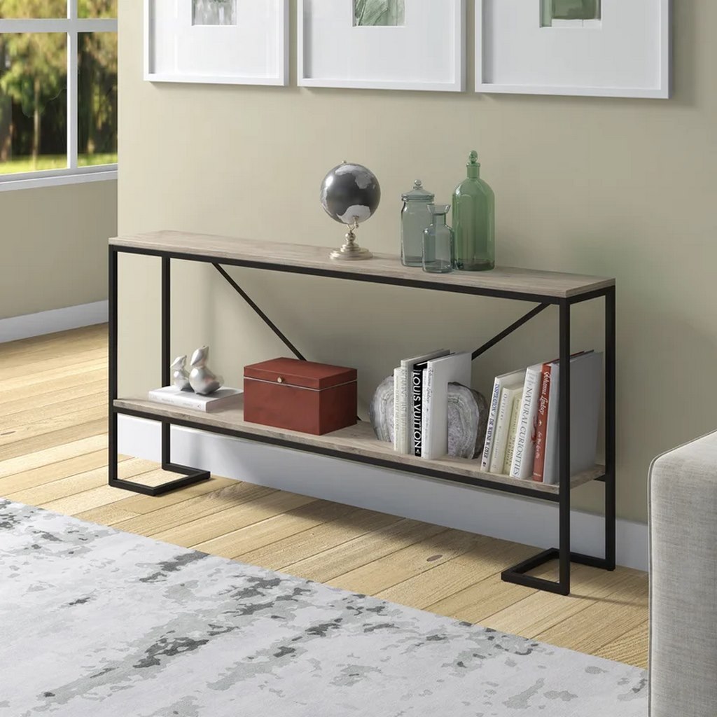 Engineered Wood and Iron Console Black and Beige - 160x35x90 cm