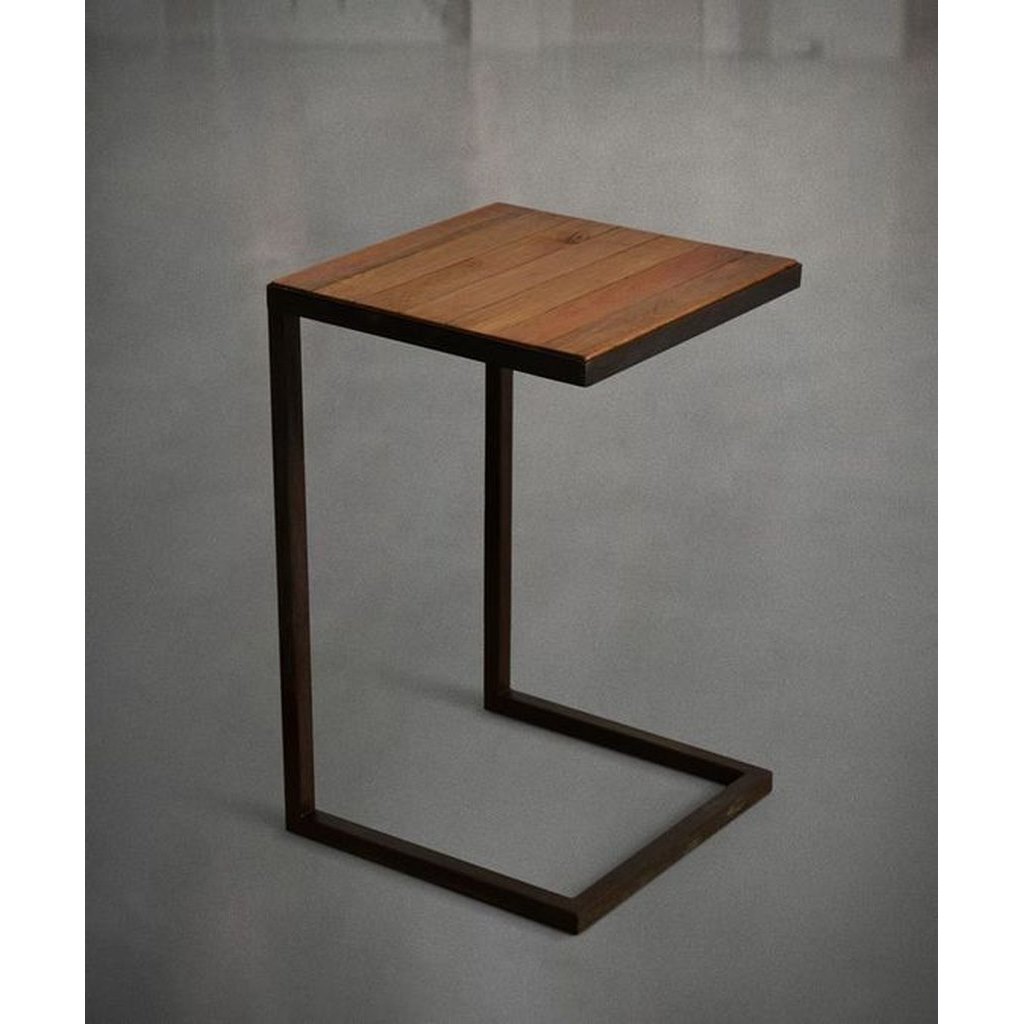 Side Table - Metal & Marble Wood - Brown & Black - 65x25x35 cm