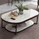 Marble Wood and Iron Coffee Table Black and White - 120x70x50 cm