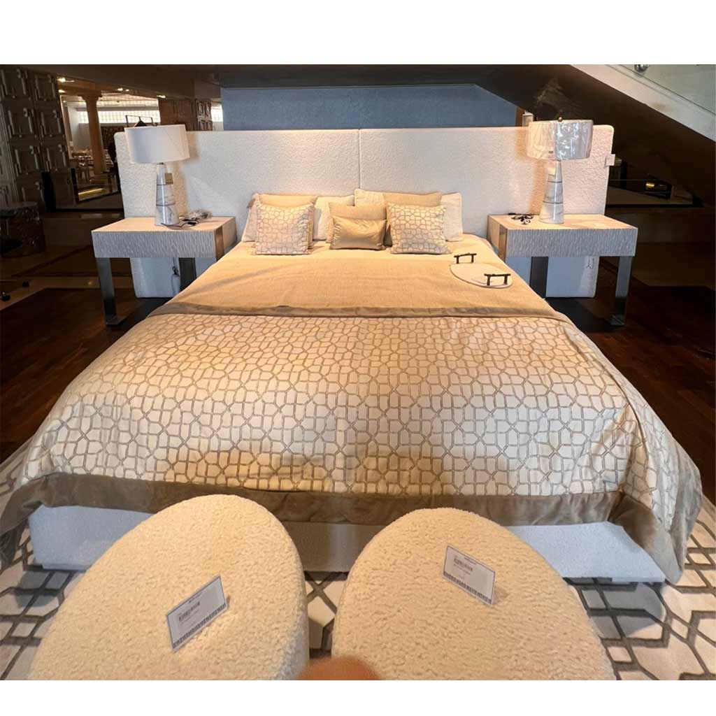 Swedish Malaysian Wood and Linen with Iron Bedroom Set 3 pieces Beige and Grey