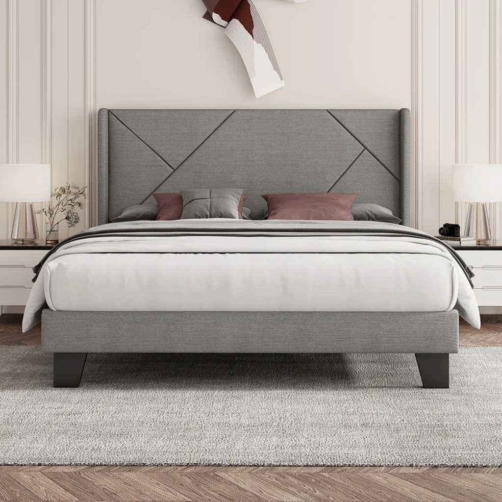 MDF Wood & Sackcloth Super King Bed - Grey