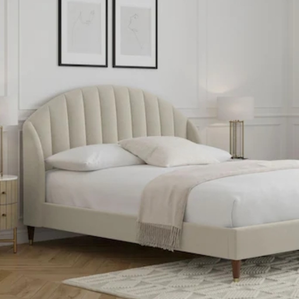 Swedish Wood and Linen Bed - Off-White
