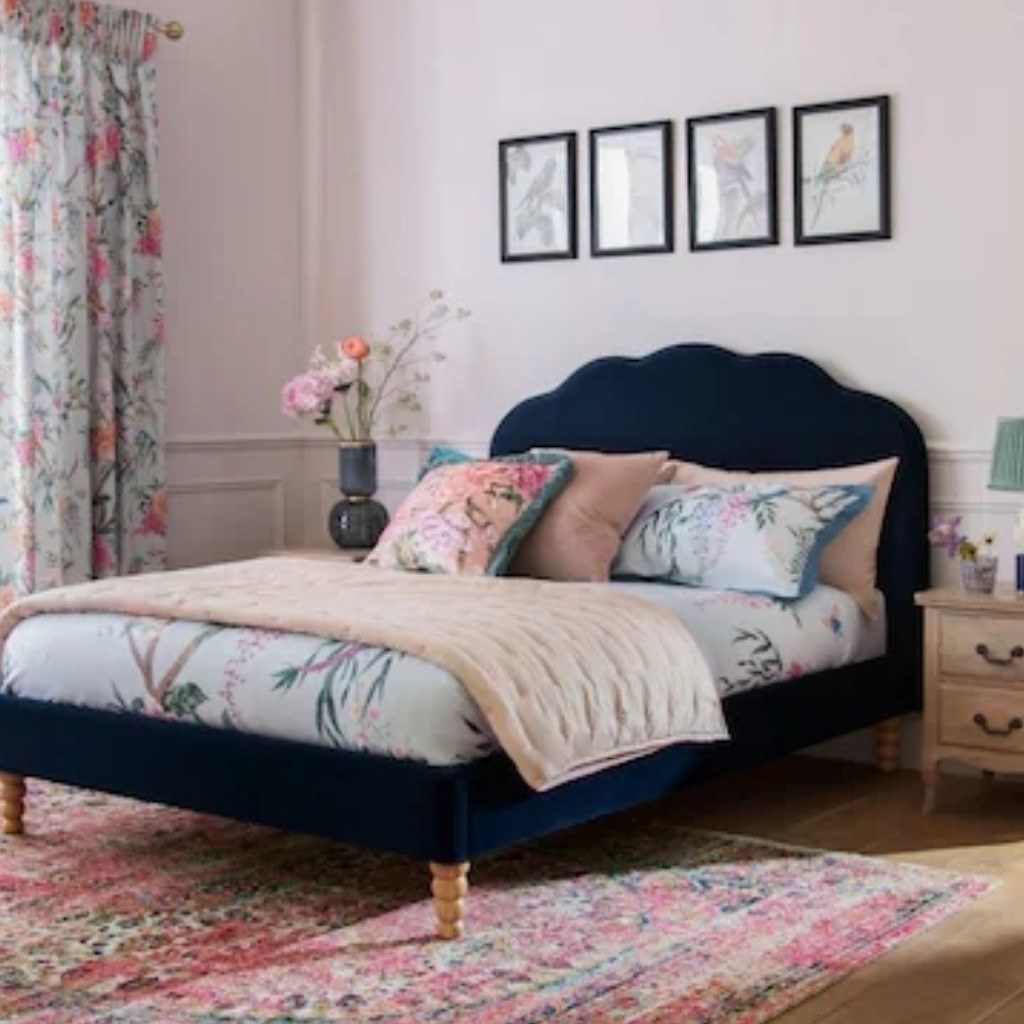 Swedish Wood and Linen Bed - Blue