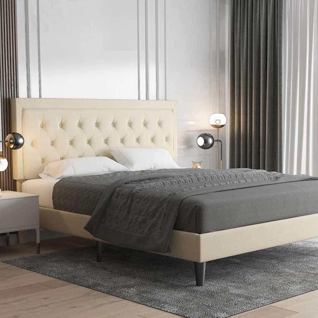 Swedish MDF & Sackcloth Super King Bed  - Beigh and Grey