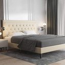 Swedish MDF & Sackcloth Super King Bed  - Beigh and Grey
