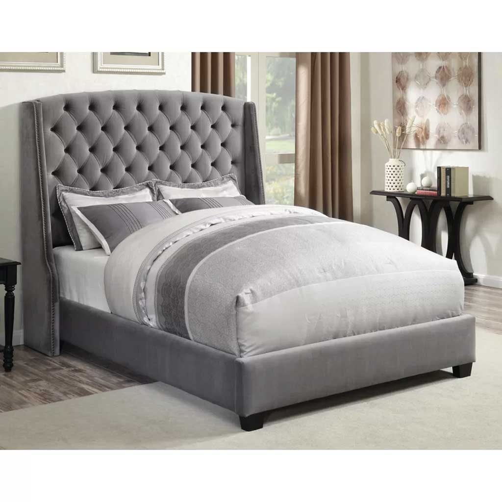 Swedish MDF & Sackcloth Super King Bed - Grey and Black