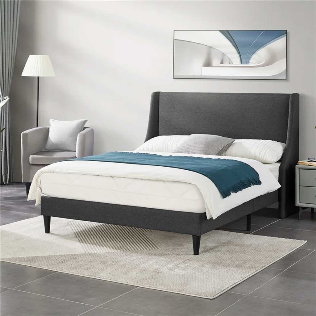 Swedish MDF & Sackcloth Super King Bed  - Grey