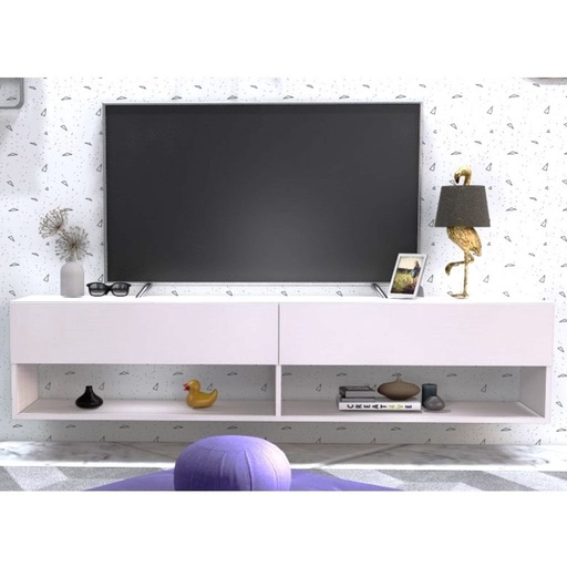 [Batch 9001002] Natural Particle Board TV Table White - 180x40x30 cm