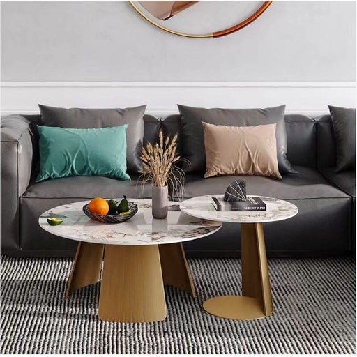 [Batch 9001003] Iron, MDF and Marble wood Coffee Tables Set 2 Pieces - Gold and White