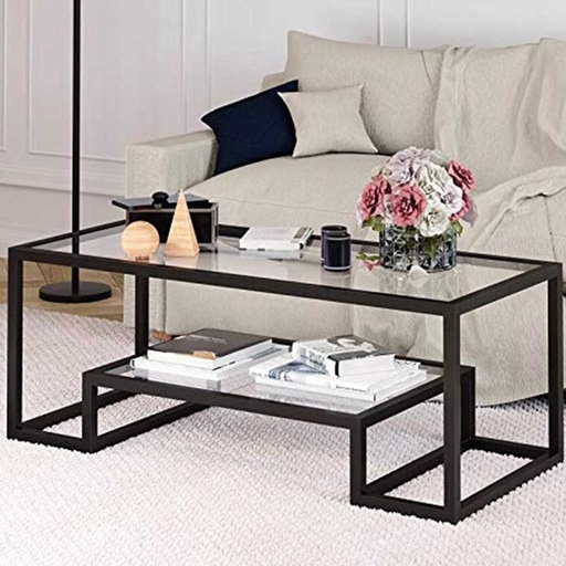 [Batch 9001003] Iron and Transparent Glass Coffee Table Black - 120x60x45 cm